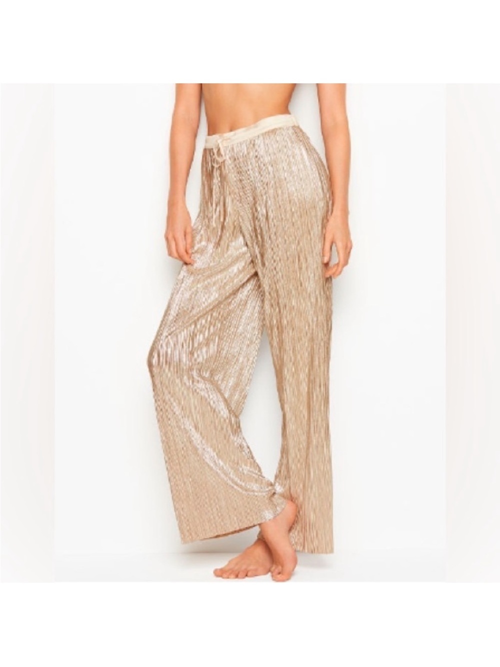 Victoria’s Secret Metallic Pleated Pajama Pants, Size Medium